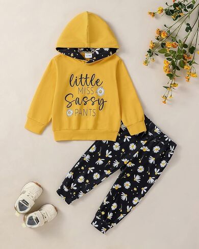 ZOEREA Toddler Girl Clothes Baby little Outfits Fall Winter Cute Sets 1-6T | Cotton,Soft/Letter Hoodie Sweatshirts Pullover/Flower Sweatpants/2Pcs Tracksuit Sweatsuit Sets/1-6 Years,Size 2t 3t 4t 5t 6t in Saudi Arabia