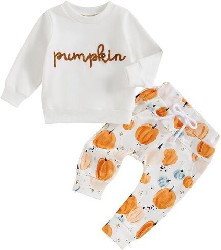 ZyHwShine Toddler Baby Girl Halloween Outfit Long Sleeve Pumpkin Sweatshirts Pants Infant Fall Winter Clothes Set in Saudi Arabia