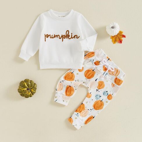 ZyHwShine Toddler Baby Girl Halloween Outfit Long Sleeve Pumpkin Sweatshirts Pants Infant Fall Winter Clothes Set in Saudi Arabia