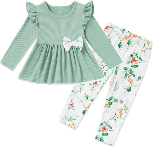SANMIO Toddler Girl Clothes Long Sleeves Ruffle Top Floral Pants Cute Fall Winter Daily Casual Toddler Outfits in Saudi Arabia