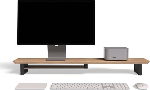Large Wood Desk Shelf / Dual Monitor Stand / Computer Monitor Riser Desk Stand / Wooden monitor stand for desk 2 monitors (Dark Walnut) in Saudi Arabia