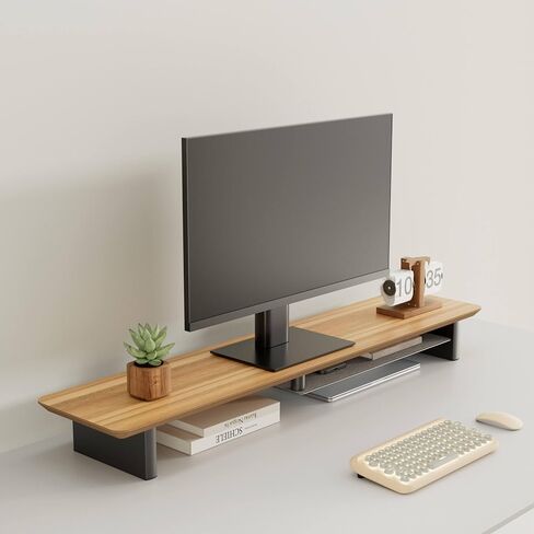 Large Wood Desk Shelf / Dual Monitor Stand / Computer Monitor Riser Desk Stand / Wooden monitor stand for desk 2 monitors (Dark Walnut) in Saudi Arabia