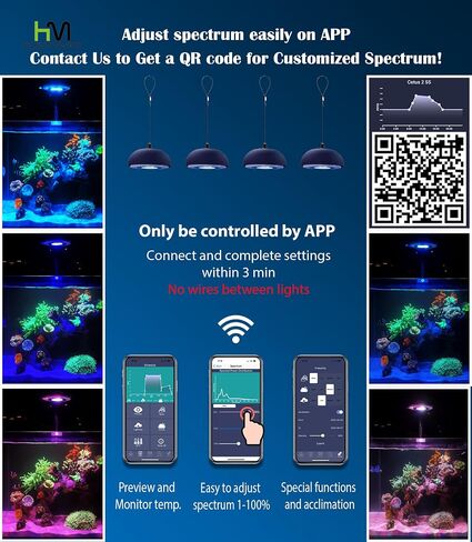 HM ELECTRONICS Cetus 2SP Twins 136W مصباح الشعاب المرجانية الذكي LED لخزان أسماك المياه المالحة المرجانية البحرية، التحكم في التطبيق، دورة 24 ساعة، طيف كامل قابل للتعتيم (SP، توأم) in Kuwait