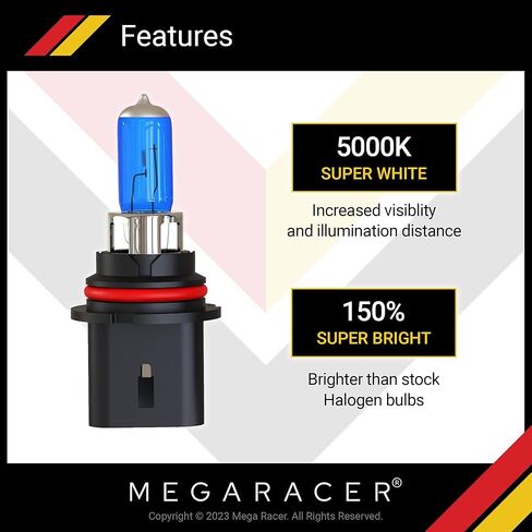 Mega Racer H11 Halogen Headlight Bulbs - 5000K Super White, 12V 100W, Xenon, PGJ19-2 Base, Automotive Bulb Replacement, IP68 Waterproof Rating, Pack of 2 in Saudi Arabia