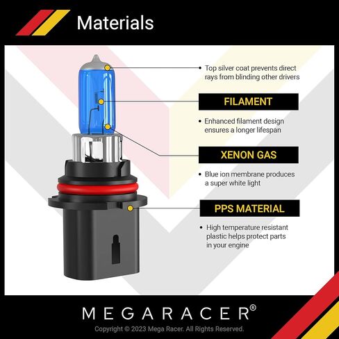 Mega Racer H11 Halogen Headlight Bulbs - 5000K Super White, 12V 100W, Xenon, PGJ19-2 Base, Automotive Bulb Replacement, IP68 Waterproof Rating, Pack of 2 in Saudi Arabia