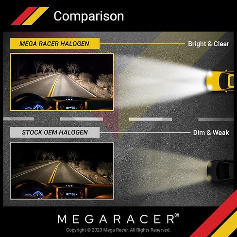 Mega Racer H11 Halogen Headlight Bulbs - 5000K Super White, 12V 100W, Xenon, PGJ19-2 Base, Automotive Bulb Replacement, IP68 Waterproof Rating, Pack of 2 in Saudi Arabia