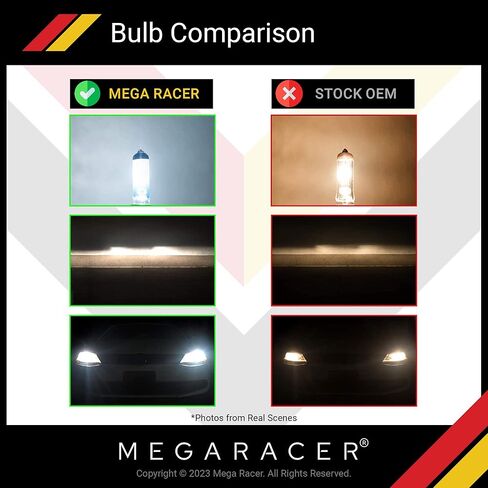 Mega Racer H11 Halogen Headlight Bulbs - 5000K Super White, 12V 100W, Xenon, PGJ19-2 Base, Automotive Bulb Replacement, IP68 Waterproof Rating, Pack of 2 in Saudi Arabia