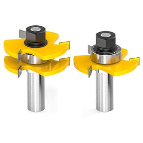 2PCS Tongue and Groove Router Bit Set, 1/2-Inch Shank Router Bit, 3 Teeth Adjustable T Shape Wood Milling Cutter, Flush Trim Router Bit, Lock Miter Router Bit for Cabinet Drawer Lock