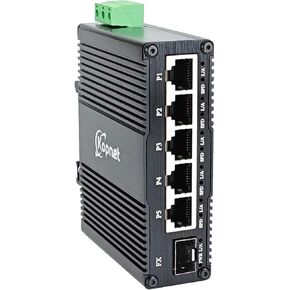 Industrial 6 Ports Gigabit Ethernet Switch with 90~250V AC Input Hardened 5 Port RJ45 10/100/1000Mbps Network Switch with SFP Slot Din Rail Mount Ethernet Fiber Switch Ethernet Hub