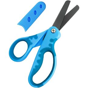 OIIJIOK Kids Scissors,Safety Toddler Scissors with Cover,Small Craft Scissors for Home and School,Blunt Tip Stainless Steel Blades with Black Coated and Soft Grip,5 Pack