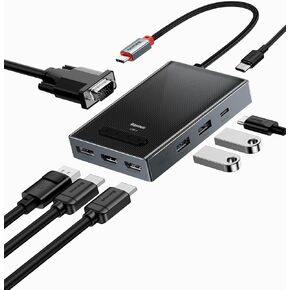 Baseus Docking Station, Quadruple Display 8K@30Hz DisplayPort & 4k HDMI, VGA, USB A 3.0 Ports, USB C 20W Output, 100W PD, USB C Docking Station Compatible for Dell/HP/Mac/Microsoft/ASUS and More