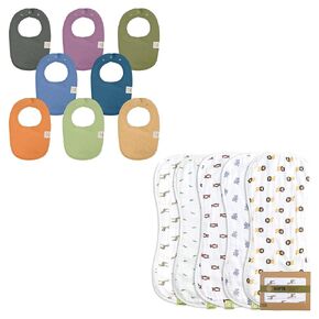 KeaBabies 8-Pack Organic Baby Bibs for Girls & Boys and 5-Pack Organic Muslin Baby Burp Cloths - Teething Baby Bibs for Boy, Girl - Bamboo Viscose Cotton Burp Cloth - Newborn Bibs for Baby Girl, Boy