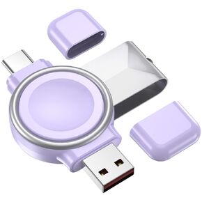 for Apple Watch Charger Portable, Magnetic Wireless iWatch Charger USB C & USB A Fast Charging Cordless Travel Charger Compatible with iWatch Ultra/Series 9/8/7/6/SE/SE2/5/4/3/2/1 (White)