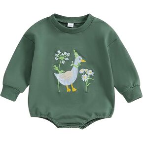 Newborn Baby Girl Fall Clothes Duck Silly Goose Embroidery Long Sleeve Sweatshirt Bubble Romper Animal Farm Outfits