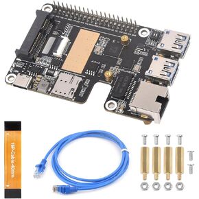 Waveshare PCIe to MiniPCIe/Gigabit Ethernet/USB 3.2 Gen1 HAT, Compatible with Raspberry Pi 5, Supports MiniPCIe Interface 4G Module, High-Speed Networking, Multiple OS Support