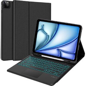 KVAGO for iPad Pro 12.9 Case with Keyboard-6th/5th/4th/3rd Generation - 7 Color Backlit, Built-in Trackpad, Wireless Detachable Keyboard Folio Cover with Pencil Holder Black
