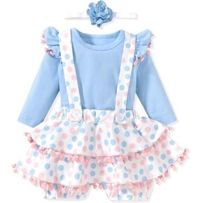 Unutiylo Baby Girl Clothes Long Sleeve T-shirt Top Suspender Skirt Dress Headband 3PCS Cute Outfit 0 3 6 9 12 18 24 Months
