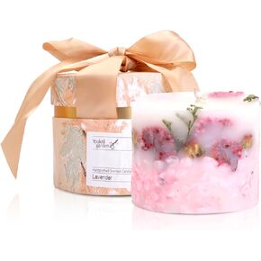 شموع يوكالي - شموع معطرة للمنزل - شمعة عمودية معطرة بالكمثرى والفريزيا الإنجليزية مع زهور مجففة - هدايا شموع للنساء، هدايا شموع معطرة للنساء