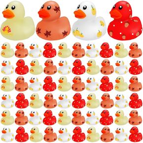 Libima 24 Pcs 2 Inch Fall Mini Rubber Ducks Thanksgiving Rubber Duckies with Pumpkin Leaf Turkey Printed Fall Theme Rubber Ducks for Hide Game Reward Table Decor Thanksgiving Halloween Party Favors