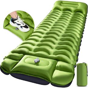 GLMNES Sleeping Pad, Ultralight Inflatable Sleeping Pad for Camping with Pillow, Built-in Pump, Ultimate for Camping, Hiking - Airpad, Carry Bag, Repair Kit, Compact & Lightweight Air Mattress(Green)