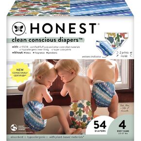 The Honest Company Clean Conscious Diapers | Plant-Based, Sustainable | Tie-Dye for + Cactus Cuties | Super Club Box, Size 4 (22-37 lbs), 104 Count