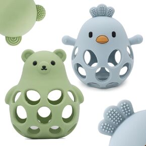 Baby Teething Toys Silicone Teethers - Babies Toys Chew Toys Food Grade Silicone for Sucking Needs, BPA Free for 0-6 6-12 Months(Yellow White)