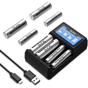 SUKAI AA AAA Rechargeable Batteries 8 Counts with LCD Fast Battery Charger, Independent 4 Slots Smart Charger with 1.2V High Capacity NiMH Rechargeables Battery - 4pcs AA and 4pcs AAA