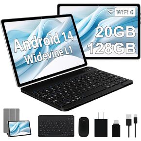 Android 14 Tablet, 128GB+20GB/1TB Expandable, 10.1 Inch Tablets with WiFi 6, Octa-Core, Bluetooth 5.0, Dual 5MP+8MP Camera, 2024 Newest Tablet with Keyboard Mouse - Sliver