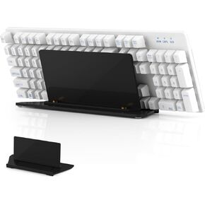 Keyboard Holder Stand for Computer Keyboard Storage and Dust Protection, Desktop Acrylic Organizer Holder with adjustable slot Compatible with Keyboards, Phones, iPads and Tablets (Black)