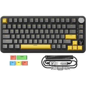MAGIC-REFINER ATTACK SHARK X85PRO 75% Wireless Mechanical keyboard,TFT Smart Display&Knob,BT/2.4GHz/Wired Custom Gaming Keyboard,Gasket,Hot-Swap,RGB,with Pro Cable&5 Color PBT Keycaps,for PC/MAC,Cream