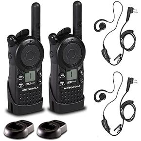2 x Motorola CLS1110 UHF 1W 1-Channel 2-Way Radio (CLS1110) + 2 x Motorola HKLN4604 PTT Earpiece - 2 Pack with Mic Bundle