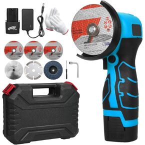 Cordless Brush Angle Grinder Kit, 7000rpm Mini Electric Angle Grinding Tool, 2x16.8V 2000mAh Batteries and 6pcs Discs, Grinder Handheld Cutter for Metal Wood(Grey)