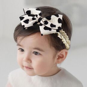 Bethynas Chiffon Bowknot Headband for Baby Girls Handmade Black and White Fabric Flower Pattern Baby Elastic Hairband Floral Bow Hair Accessories for Newborn Infant Toddlers (Dot)