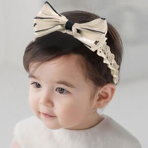 Bethynas الشيفون Bowknot عقال للطفل الفتيات اليدوية الأسود والأبيض النسيج زهرة نمط الطفل مطاطا Hairband الأزهار القوس اكسسوارات الشعر للأطفال حديثي الولادة الرضع (نقطة)