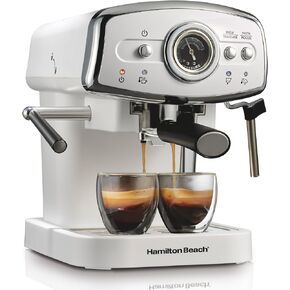 Hamilton Beach Slide & Lock Espresso Machine With Milk Frother Steam Wand For Cappuccino & Latte, 15 Bar Pump and Two Spouts, Removable Reservoir, Compact, Retro Design, Black (40730)