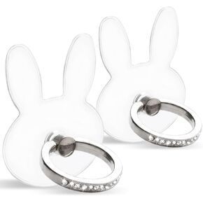 [2 Pack] Transparent Diamond Setting Cell Phone Ring Holder Stand,360 Degree Rotation and 180 Degree Adjustable Finger Ring Kickstand with Polished Electroplated Phone Grip (Bunny)