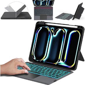 for iPad Pro 11-inch (M4) 2024 Case with Detachable Keyboard : 7 Color Backlit, Smart Touchpad, Vertical Stand, Auto Sleep/Wake up, Folio Tablet Keyboard Case with Pen Holder for 11" iPad Pro M4 2024