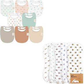KeaBabies 8-Pack Organic Baby Bibs for Girls & Boys and Muslin Burp Cloths Baby Boy, Girl - Teething Baby Bibs for Boy, Girl, 5-Pack Organic Cotton Burp Cloth