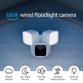 Certified Refurbished Blink Wired Floodlight Camera – Smart security camera, 2600 lumens, HD live view, enhanced motion detection, built-in siren, Works with Alexa – 1 camera (Black)
