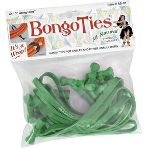 BongoTies® ALL GREEN Bongo Ties A5-01-G - 10 Pack ~ Professional cable ties made of natural rubber and bamboo ~ HANDY TIES FOR CABLES AND OTHER UNRULY ITEMS