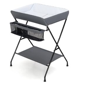 GLACER Baby Changing Table, Portable Diaper Changing Station with Large Storage Basket & Shelf, Waterproof Surface, Non Slip Foot Covers, Mobile Foldable Nursery Organizer for Infant (Dark Gray)
