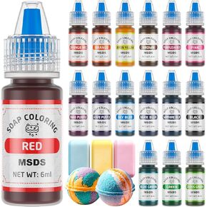 16 Colors Bath Bomb Soap Dye - Wayin Liquid Based Soap Colorant, Food Grade Coloring, Skin Safe, Vibrant Neon Soap Coloring for Soap Making DIY, Bath Bomb Supplies Kits, Bath Salt Crafting, Slime Dye