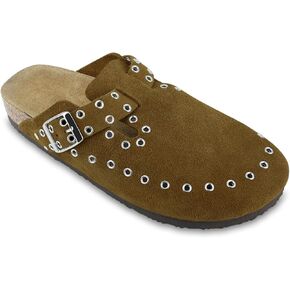 Women's Suede Clogs Leather Mules Cork Footbed Rivet Potato Shoes with Arch Support Men's Comfort Slip-On Clogs