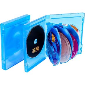Double 2-Disc Blu-Ray Cases, Blu-ray/DVD/CD Multi Case 2 Tray 10mm Replacement Box, Discs Holder Blue Transparent with Outer Clear Sleeve (10 Pack)