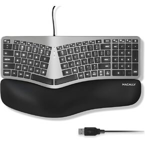 Macally Wired Ergonomic Keyboard for Mac - Compatible Backlit Apple Keyboard with Wrist Rest (Curved for Comfort) Ergo Split Keyboard for MacBook Pro/Air, iMac, Mac Mini