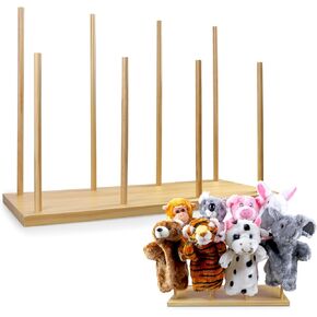 Ouvibor Wooden Puppet Stand, Education Wooden Puppet Tree Store and Display Doll Holder, Anti Crush Storage, Holds 8 Hand Puppets