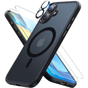 Meifigno Magnetic Case Designed for iPhone 16 Pro 6.3’’, [ with 2X Clear Screen Protectors & 1X Lens Protector] [MagSafe Compatible], Shockproof Case for iPhone 16 Pro, Black