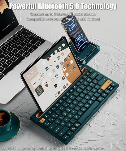 لوحة مفاتيح بلوتوث مع حامل مدمج لأجهزة iPad وiPhone، 79 مفتاحًا صامتًا مدمجًا بنسبة 75%، بطاريتان AAA، نوم تلقائي ذكي، لأجهزة متعددة، كمبيوتر محمول، كمبيوتر لوحي، هاتف ذكي (أخضر داكن) in Kuwait