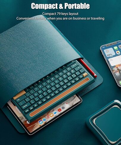 لوحة مفاتيح بلوتوث مع حامل مدمج لأجهزة iPad وiPhone، 79 مفتاحًا صامتًا مدمجًا بنسبة 75%، بطاريتان AAA، نوم تلقائي ذكي، لأجهزة متعددة، كمبيوتر محمول، كمبيوتر لوحي، هاتف ذكي (أخضر داكن) in Kuwait