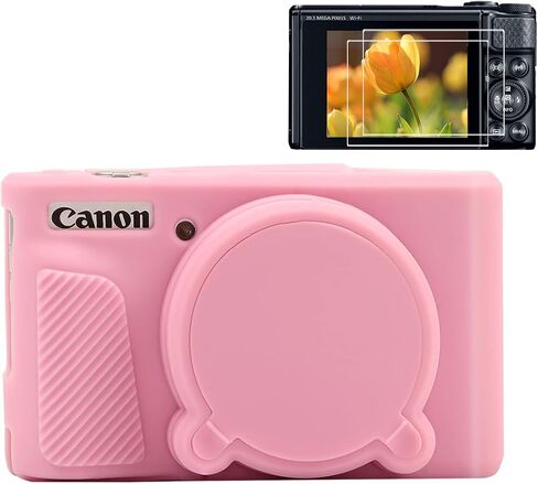 حافظة Pocoukate لكاميرا Canon PowerShot SX740 HS، غطاء حماية من السيليكون الناعم مع غطاء عدسة قابل للإزالة لملحقات SX740/SX730 HS مطاطية مع واقي شاشة من الزجاج المقوى - أسود in Kuwait